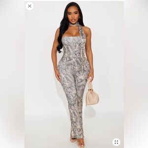 Fashion Nova Neutral Camo Print Jumpsuit
